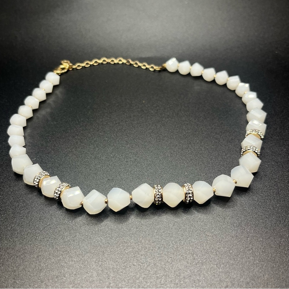 Anne Klein white glass beaded necklace gold crystal elegant bridal style